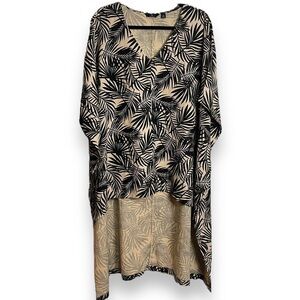 G by Giuliana Coastal Linen Hi-Low Black Tan Neutral Palm Tree Tunic Size M/L